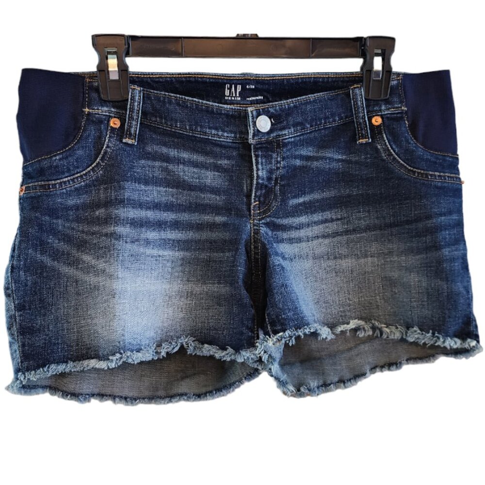 Gap 6 Maternity Denim Jean Shorts Blue Raw Hem with 28 Waist
